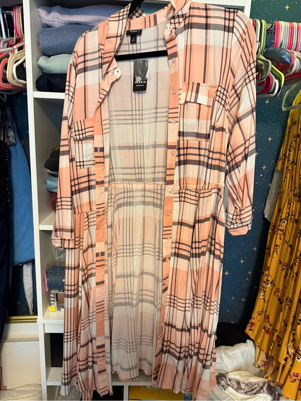 torrid Peach Plaid Shirt Dress